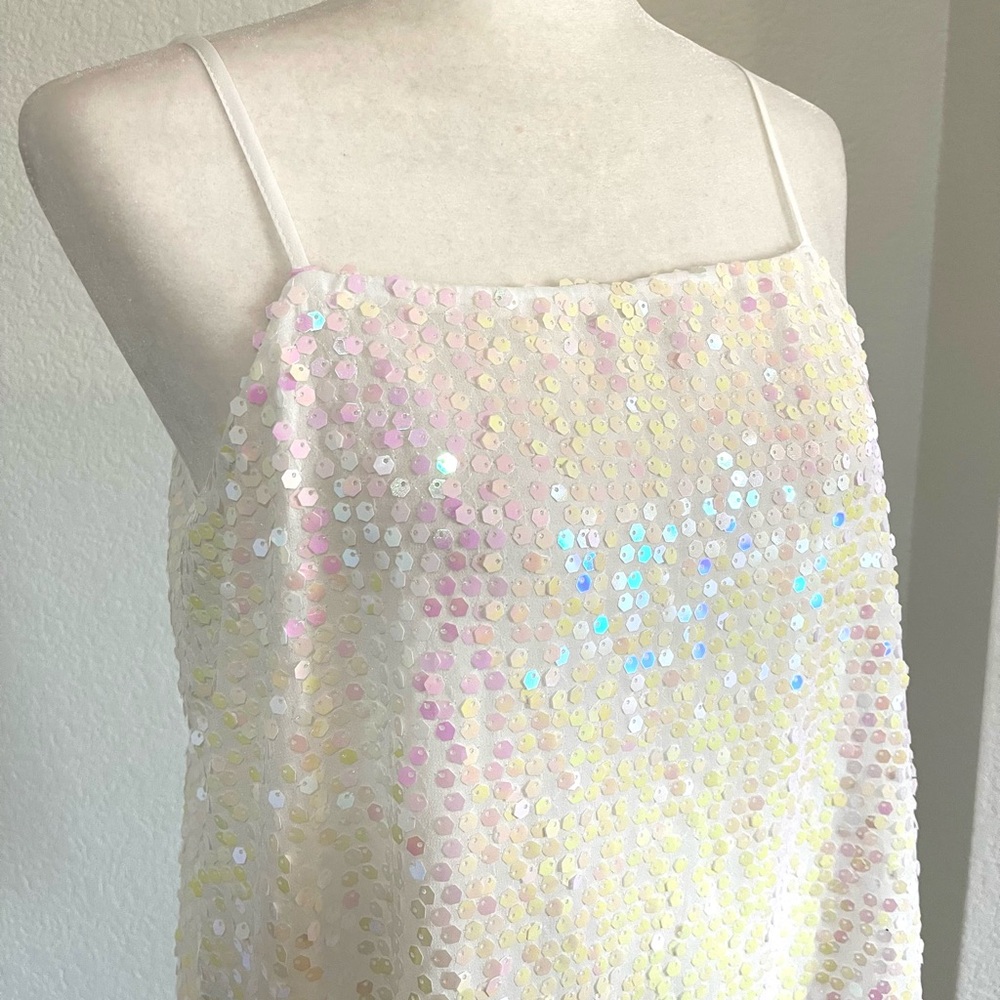 NWT River Island White 90s Minimal Sequin Tank Top – US Size 8